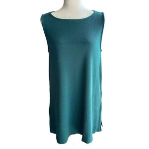 Eileen Fisher Women's Ribbed Tank Top Sleeveless Knit Tunic Dark Teal Size M